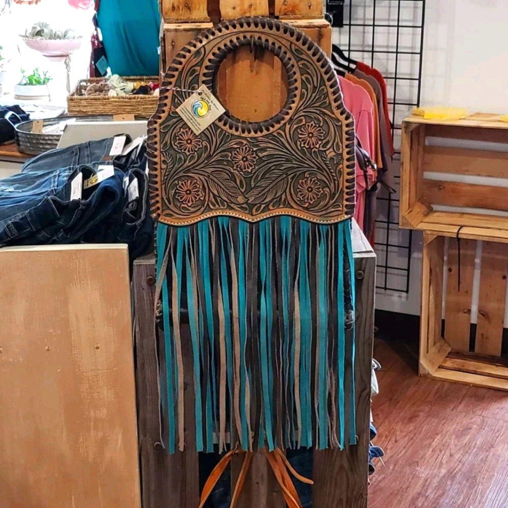 American Darling Hand Tooled Leather Fringed Purse